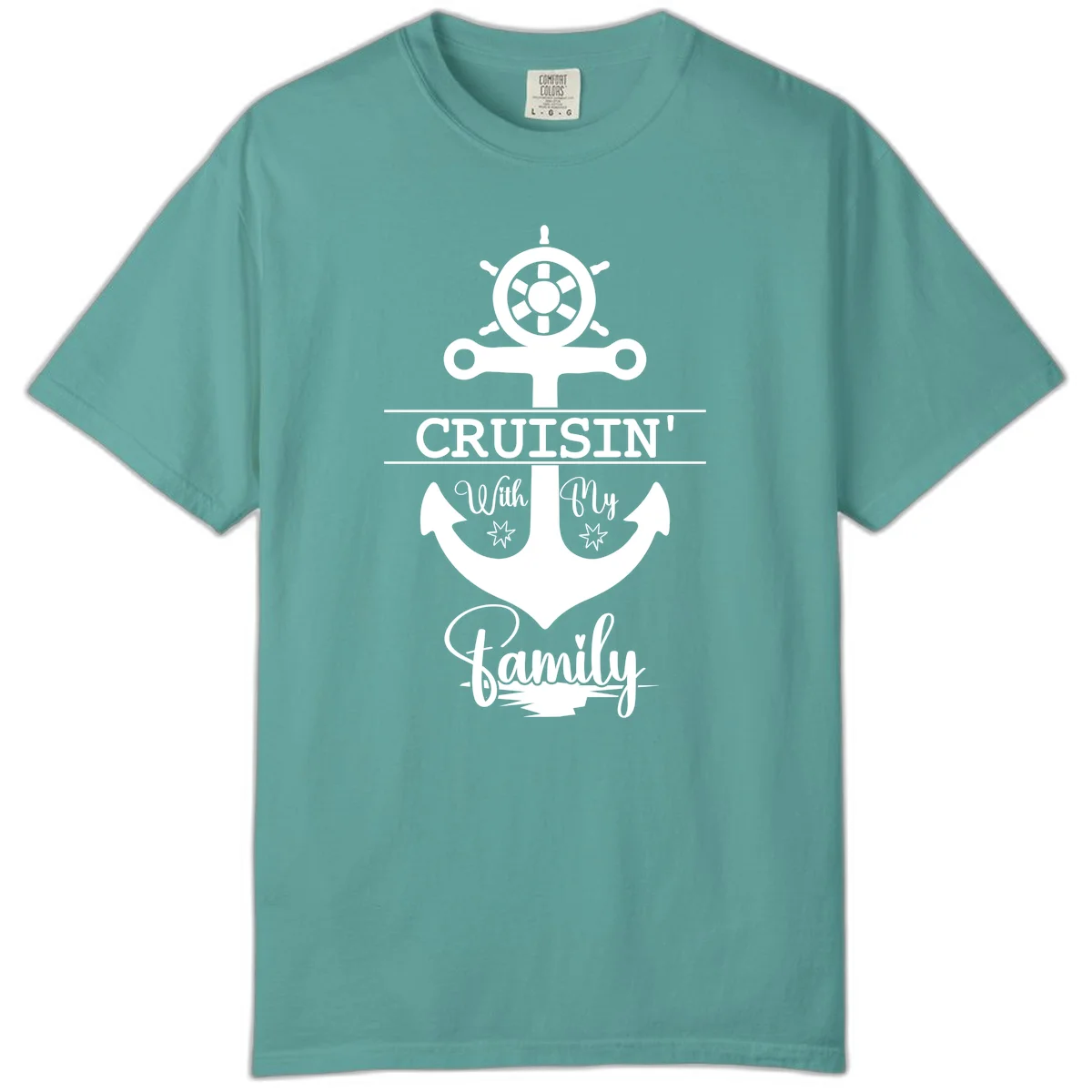 Cruisin' With My Family Anchor Comfort Color in Seafoam