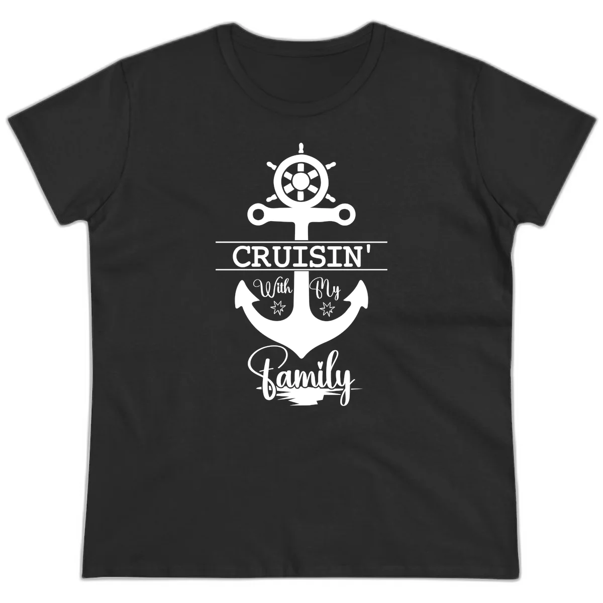 Cruisin' With My Family Anchor Ladies Tee in Black