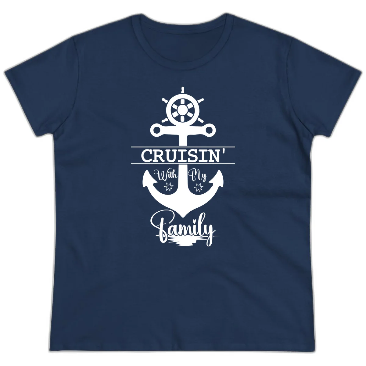 Cruisin' With My Family Anchor Ladies Tee in Navy