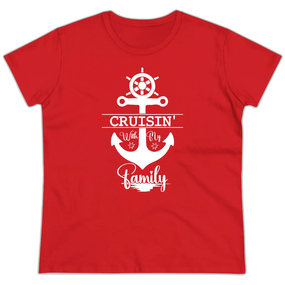 Cruisin' With My Family Anchor Ladies Tee in Red