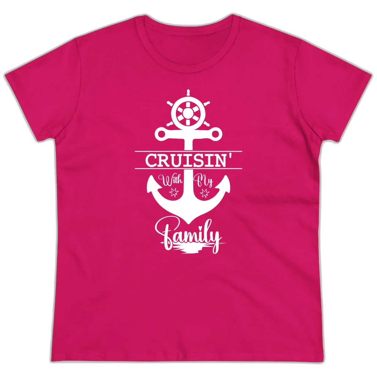Cruisin' With My Family Anchor Ladies Tee in Heliconia