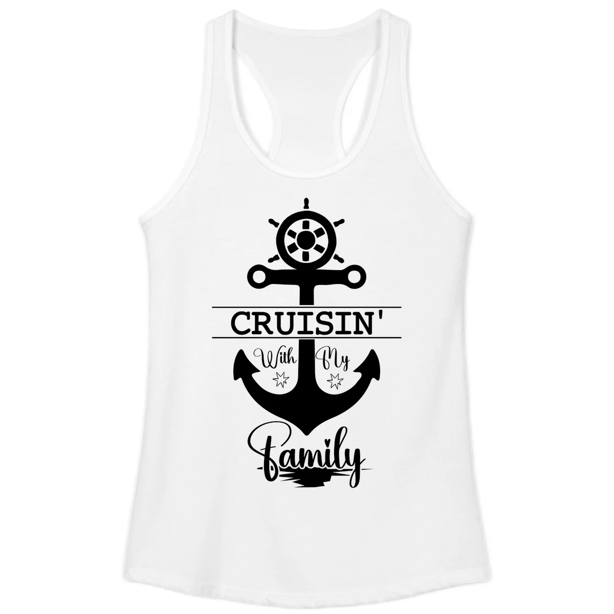 Cruisin' With My Family Anchor Ladies Tank in White