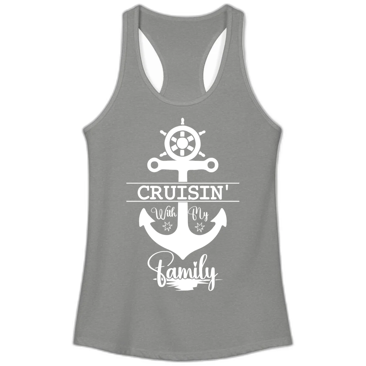 Cruisin' With My Family Anchor Ladies Tank in Heather Grey