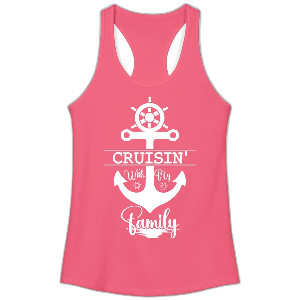 Cruisin' With My Family Anchor Ladies Tank in Hot Pink