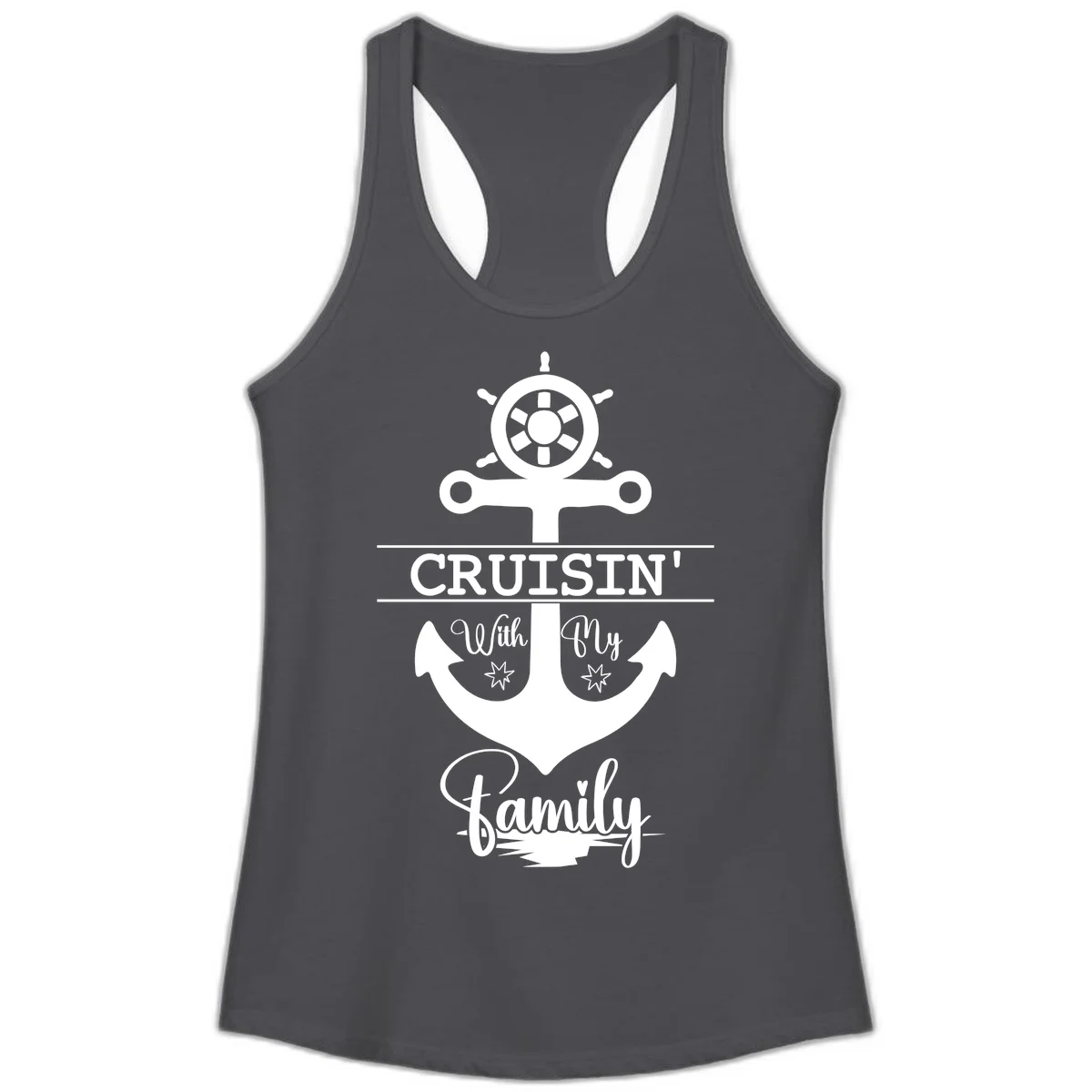 Cruisin' With My Family Anchor Ladies Tank in Solid Dark Gray