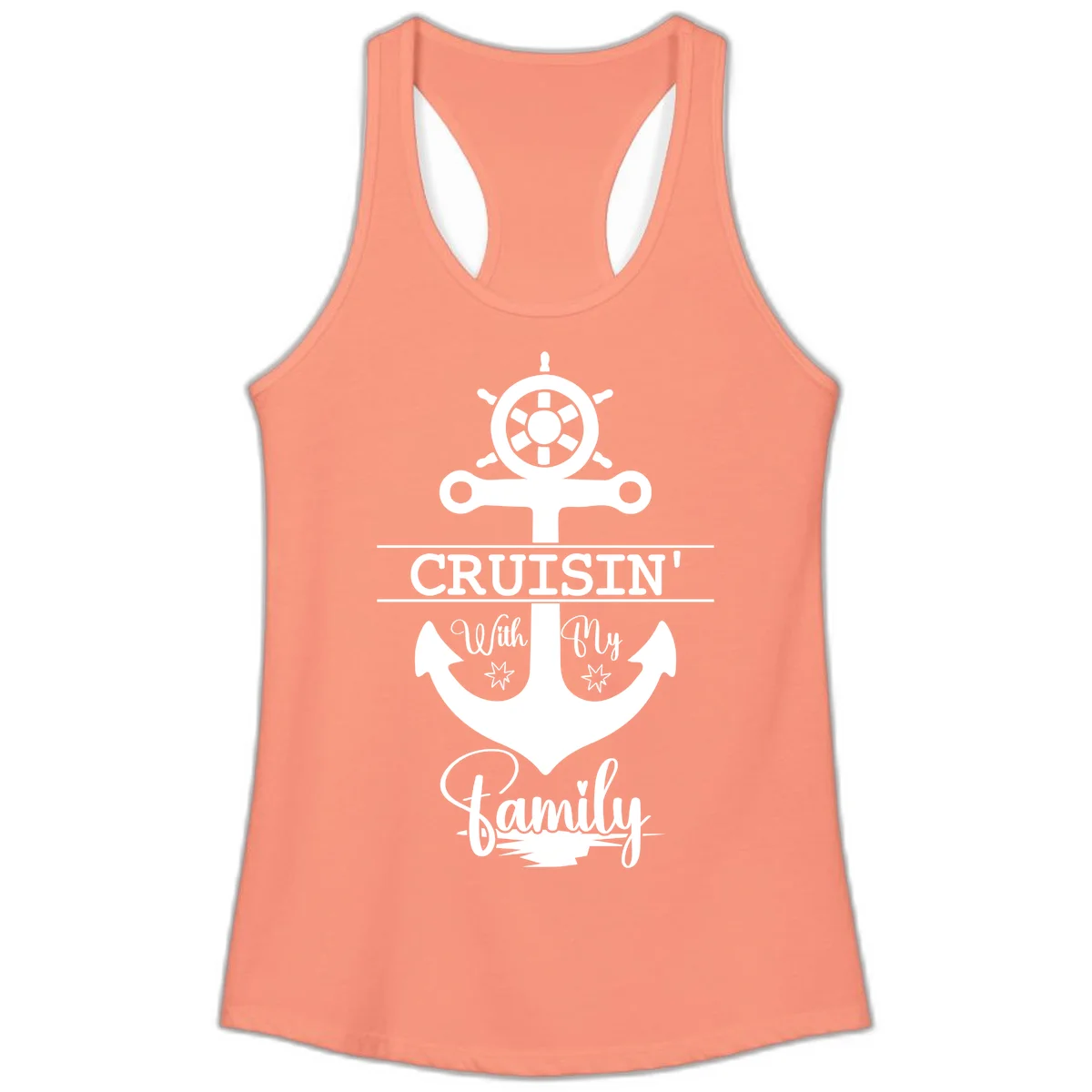 Cruisin' With My Family Anchor Ladies Tank in Solid Light Orange