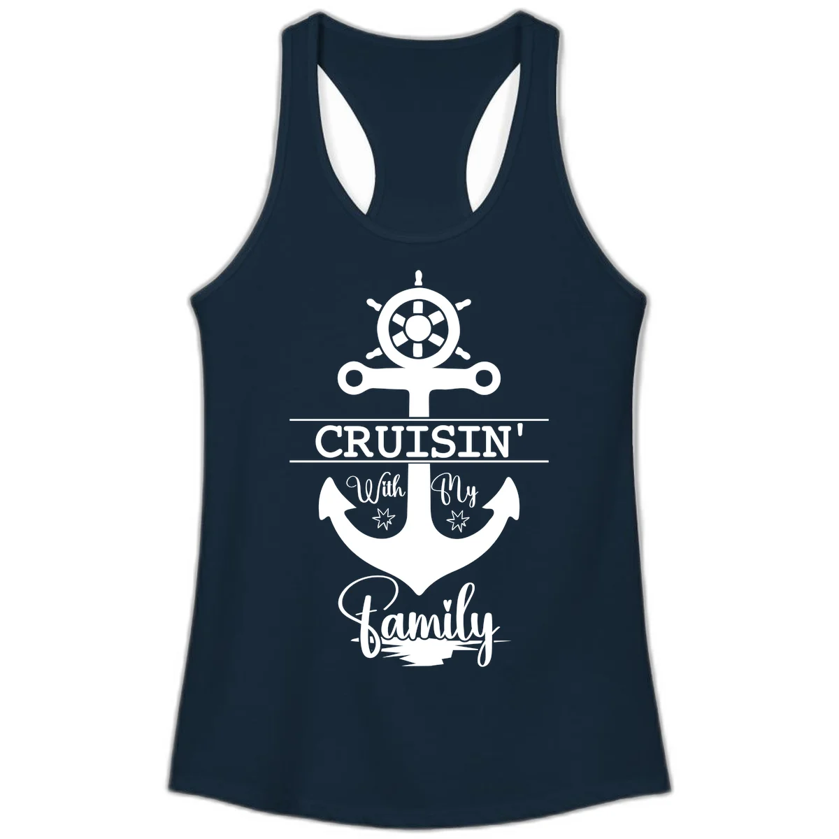 Cruisin' With My Family Anchor Ladies Tank in Solid Midnight Navy