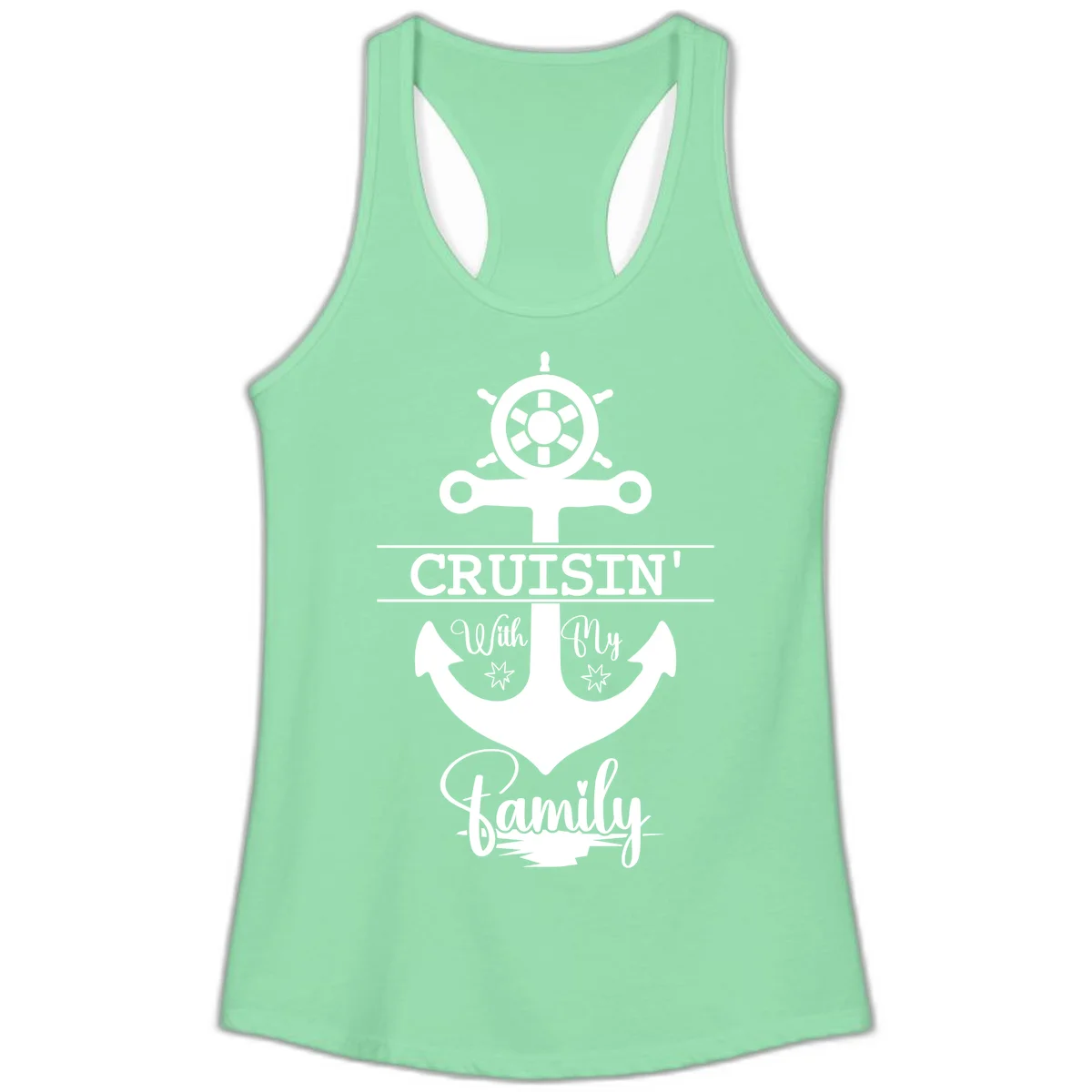 Cruisin' With My Family Anchor Ladies Tank in Solid Mint