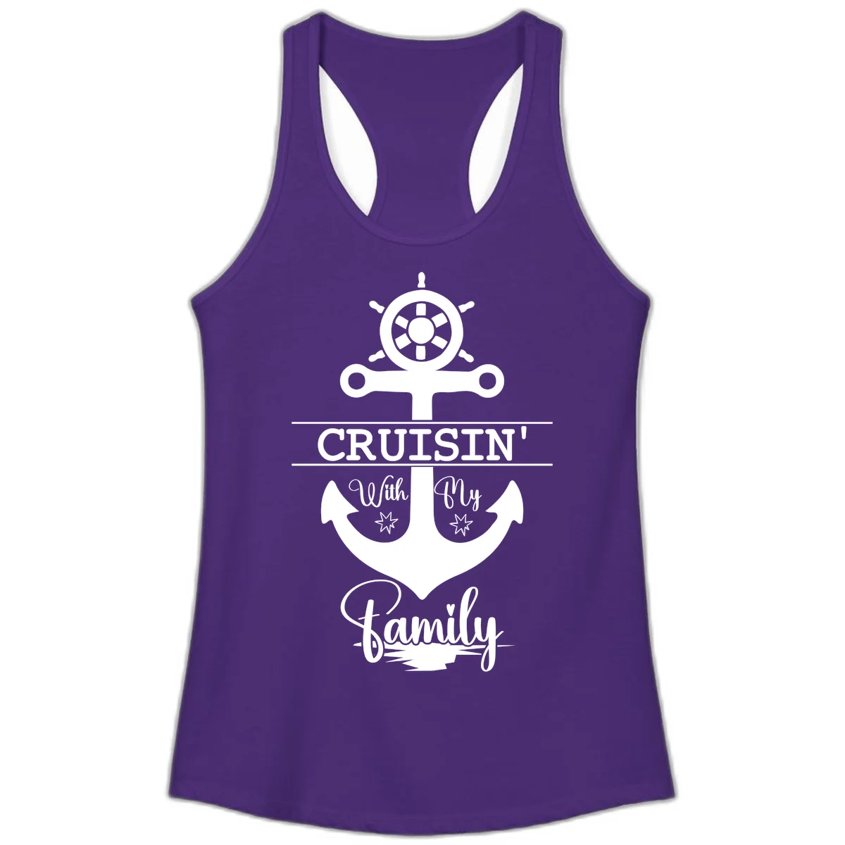 Cruisin' With My Family Anchor Ladies Tank in Solid Purple Rush