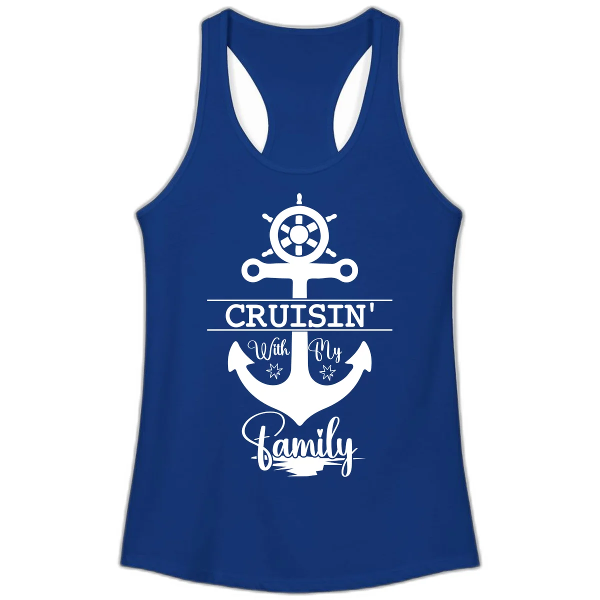 Cruisin' With My Family Anchor Ladies Tank in Solid Royal