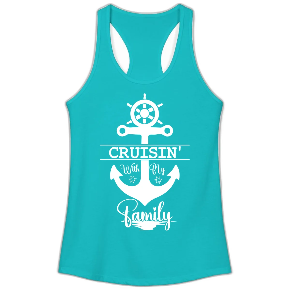 Cruisin' With My Family Anchor Ladies Tank in Tahiti Blue