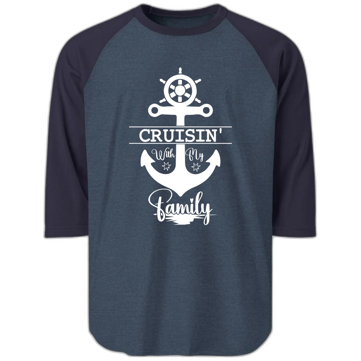 Cruisin' With My Family Anchor Raglan 3/4 in Heather Denim Navy