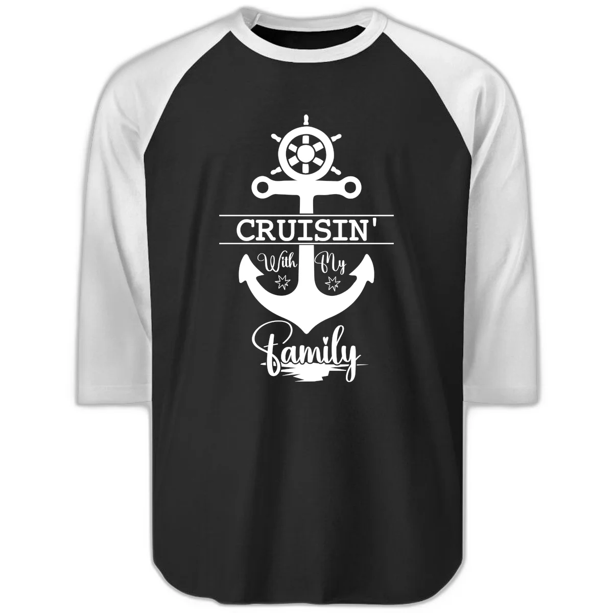 Cruisin' With My Family Anchor Raglan 3/4 in Black White