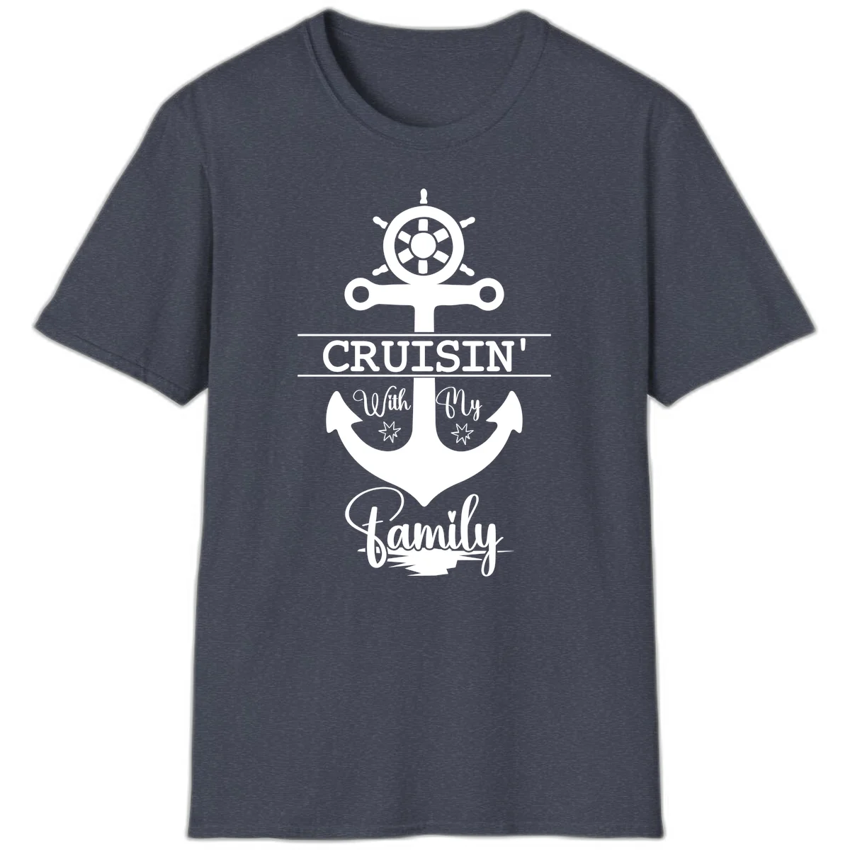 Cruisin' With My Family Anchor T-Shirt in Heather Navy
