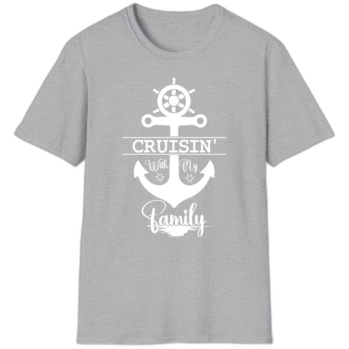 Cruisin' With My Family Anchor T-Shirt in Sport Grey