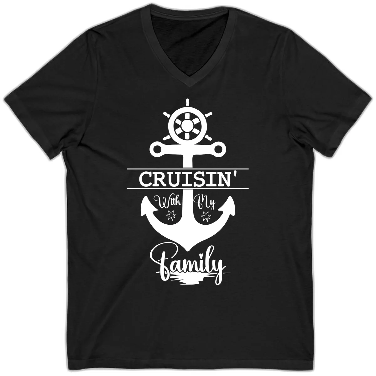 Cruisin' With My Family Anchor V-Neck in Black