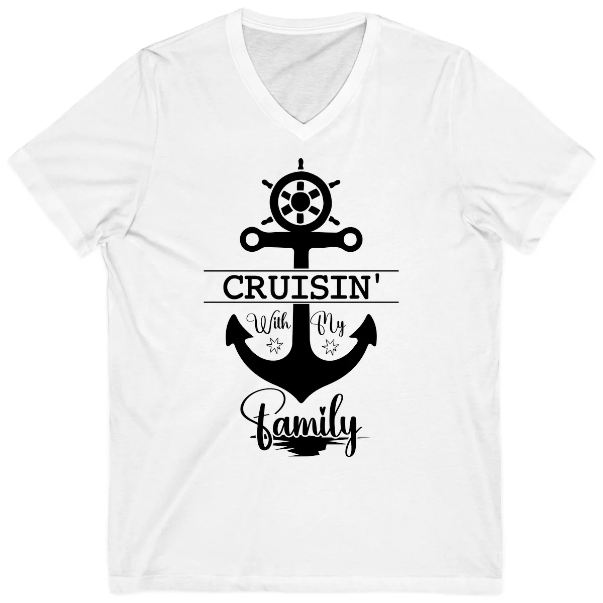 Cruisin' With My Family Anchor V-Neck in White