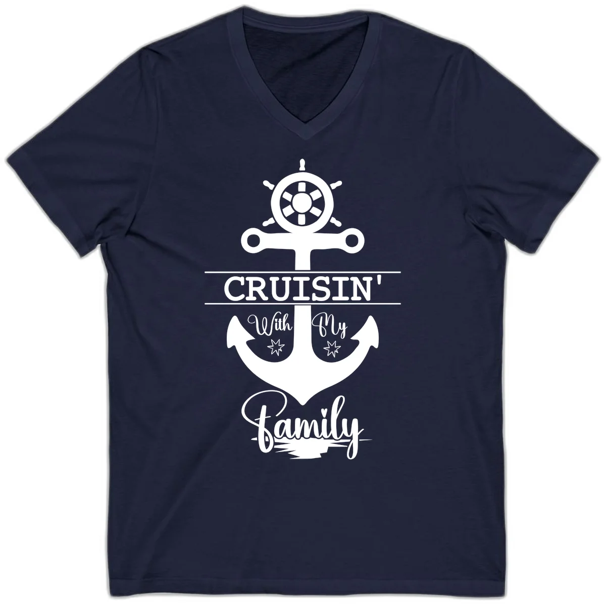 Cruisin' With My Family Anchor V-Neck in Navy