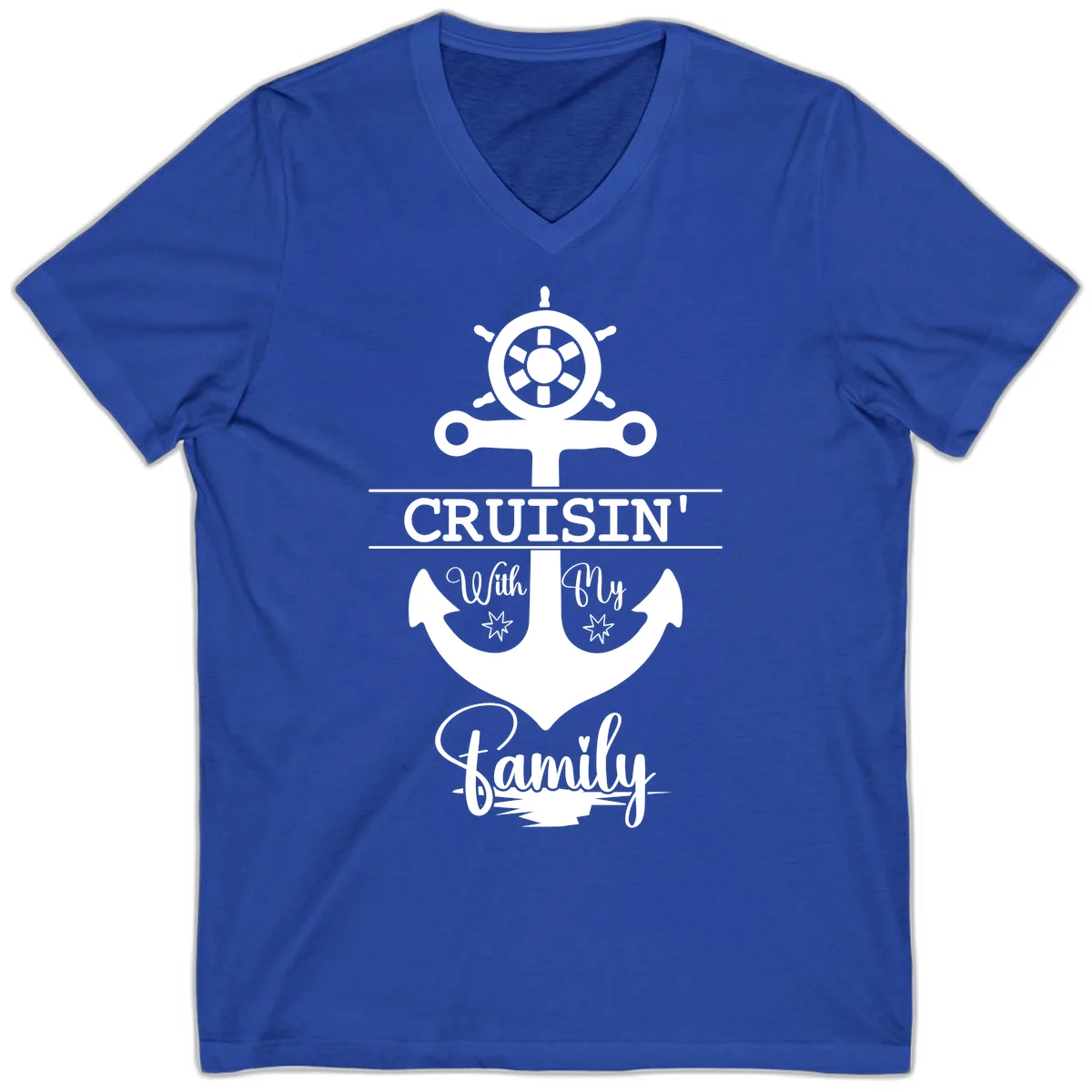 Cruisin' With My Family Anchor V-Neck in True Royal