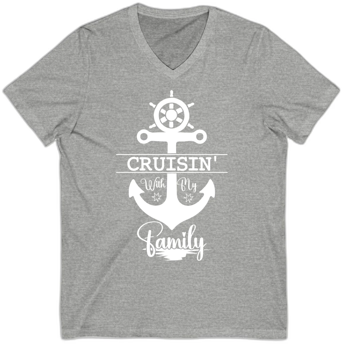 Cruisin' With My Family Anchor V-Neck in Athletic Heather