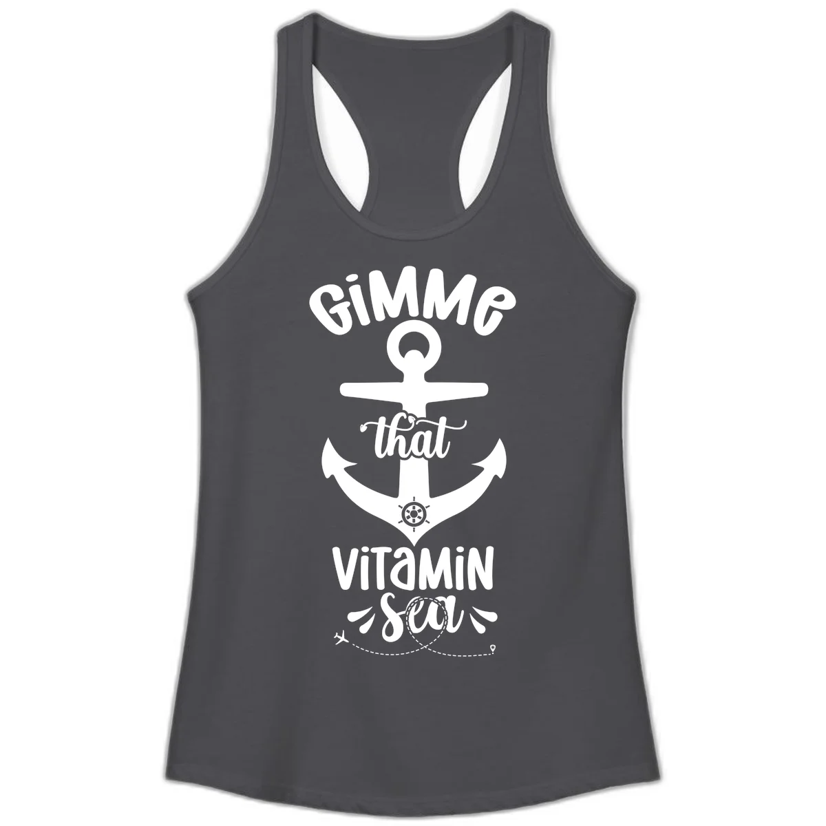 Gimme That Vitamin Sea Anchor Ladies Tank in Solid Dark Gray