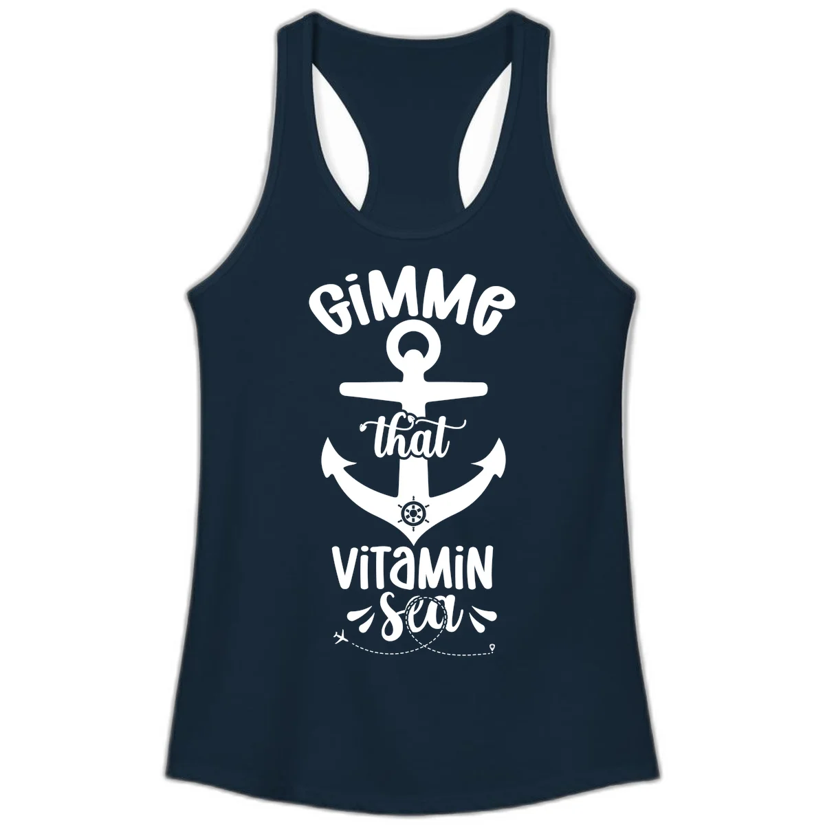 Gimme That Vitamin Sea Anchor Ladies Tank in Solid Midnight Navy
