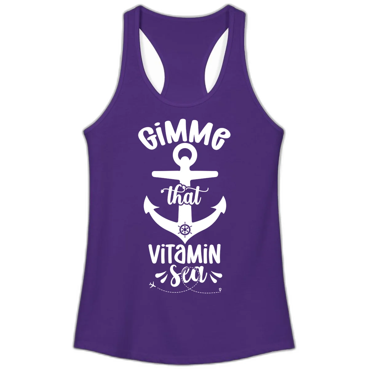 Gimme That Vitamin Sea Anchor Ladies Tank in Solid Purple Rush