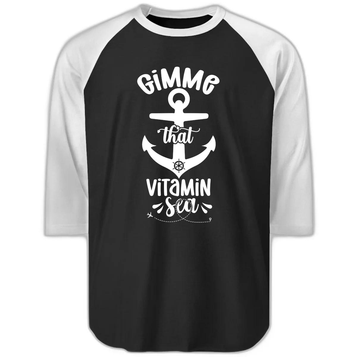 Gimme That Vitamin Sea Anchor Raglan 3/4 in Black White