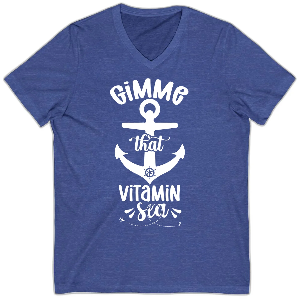 Gimme That Vitamin Sea Anchor V-Neck in Heather True Royal