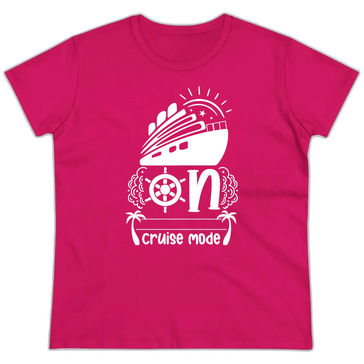 Cruise Mode On Ladies Tee in Heliconia