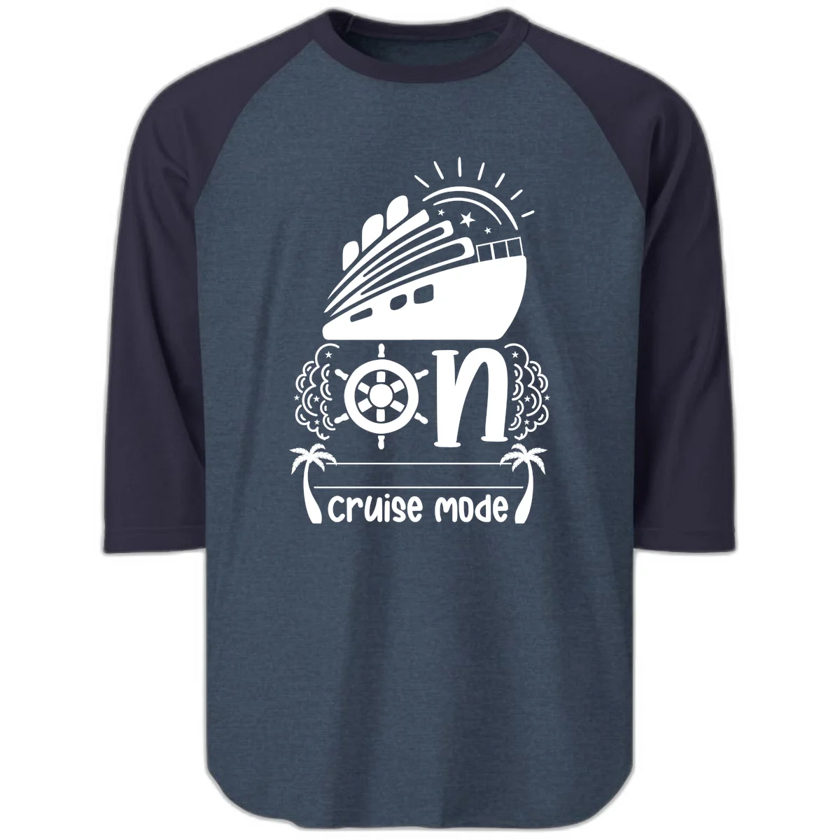 Cruise Mode On Raglan 3/4 in Heather Denim Navy