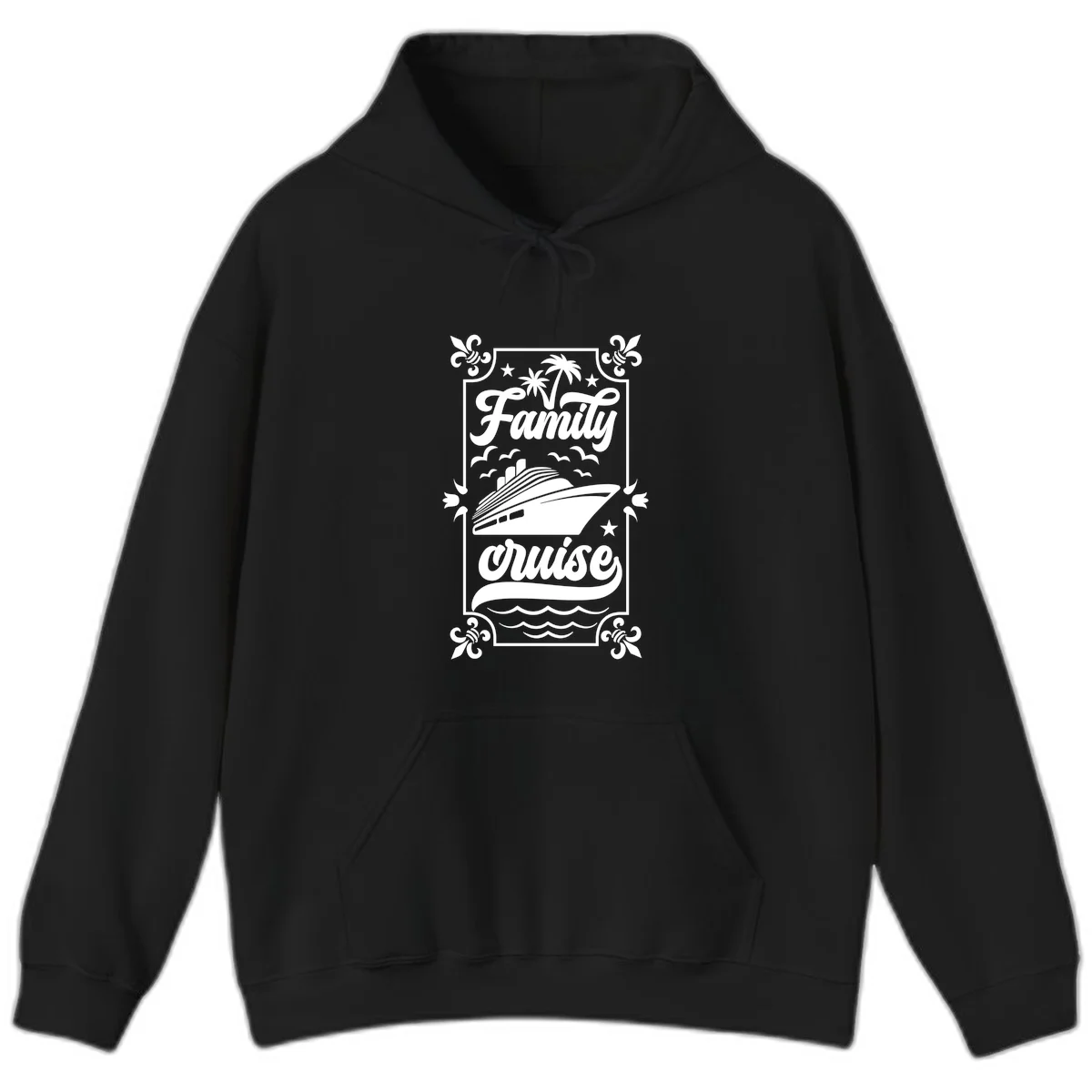 Family Cruise Getaway Vintage Hooded Sweatshirt in Black
