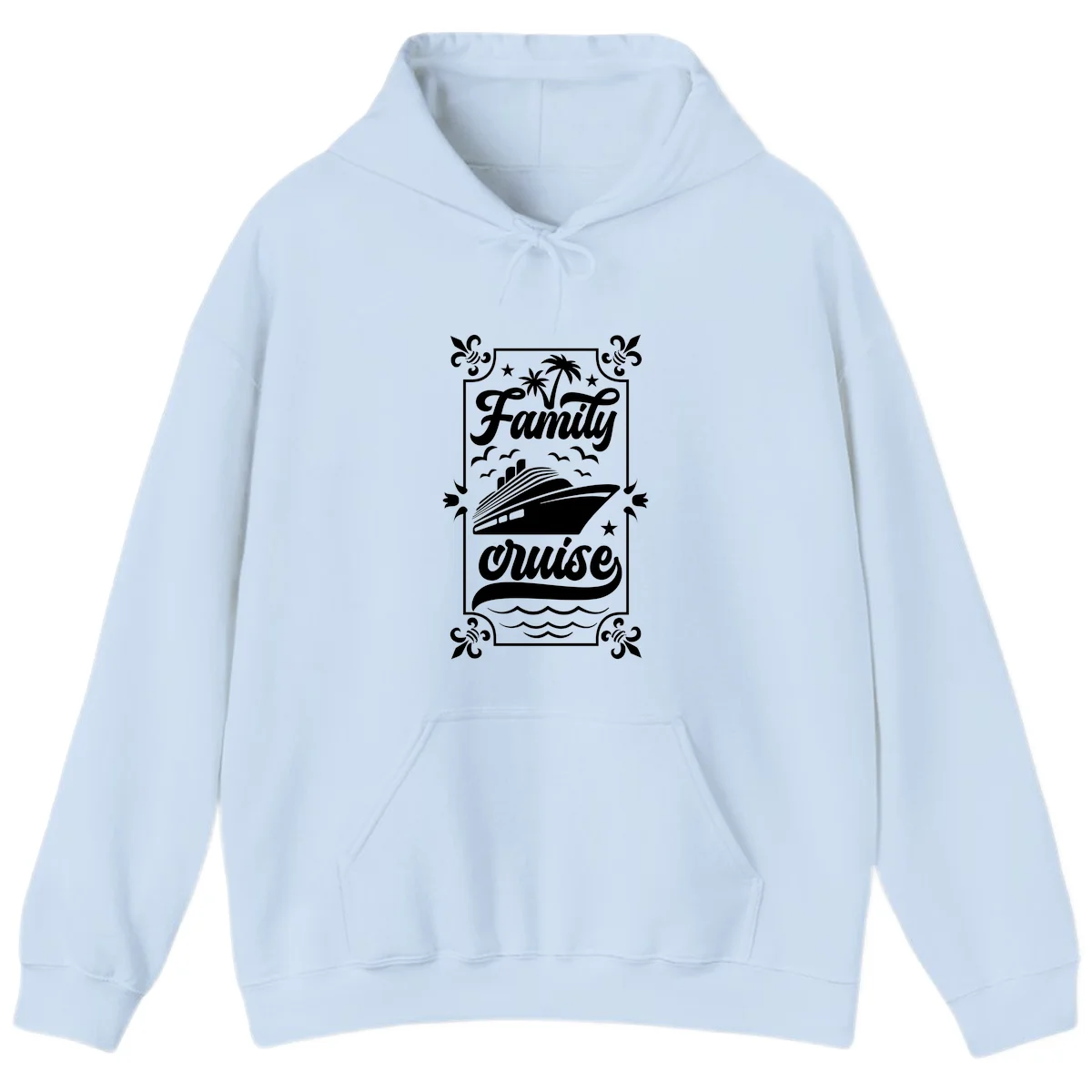 Family Cruise Getaway Vintage Hooded Sweatshirt in Light Blue