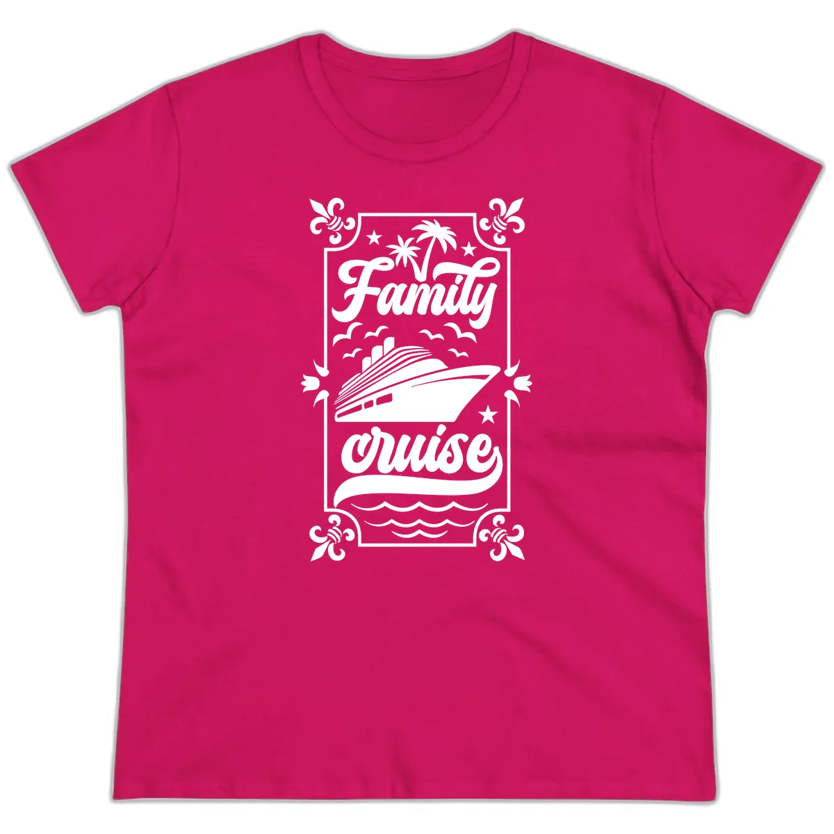 Family Cruise Getaway Ladies Fit T-Shirt in Heliconia