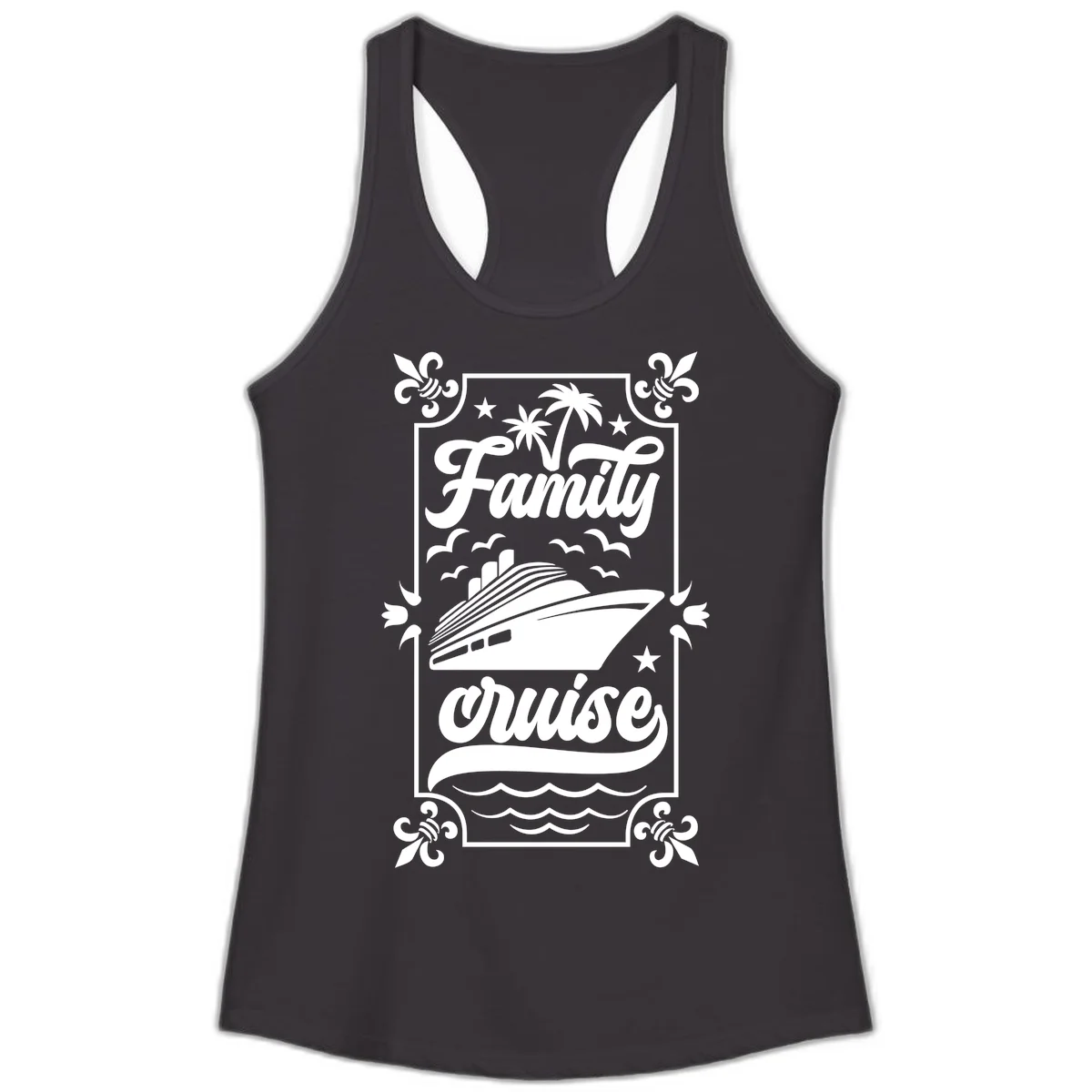 Family Cruise Getaway Ladies Racerback Tank in Black