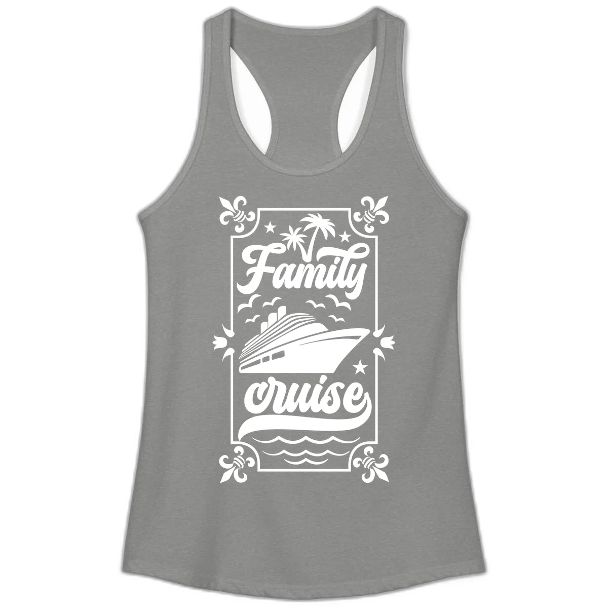 Family Cruise Getaway Ladies Racerback Tank in Heather Grey