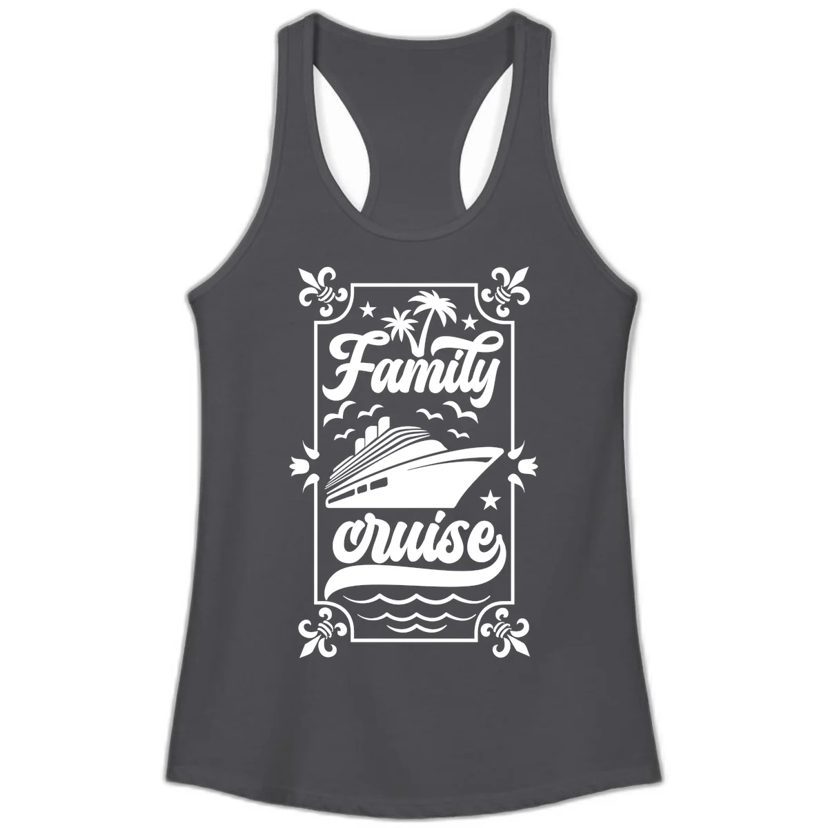 Family Cruise Getaway Ladies Racerback Tank in Solid Dark Gray