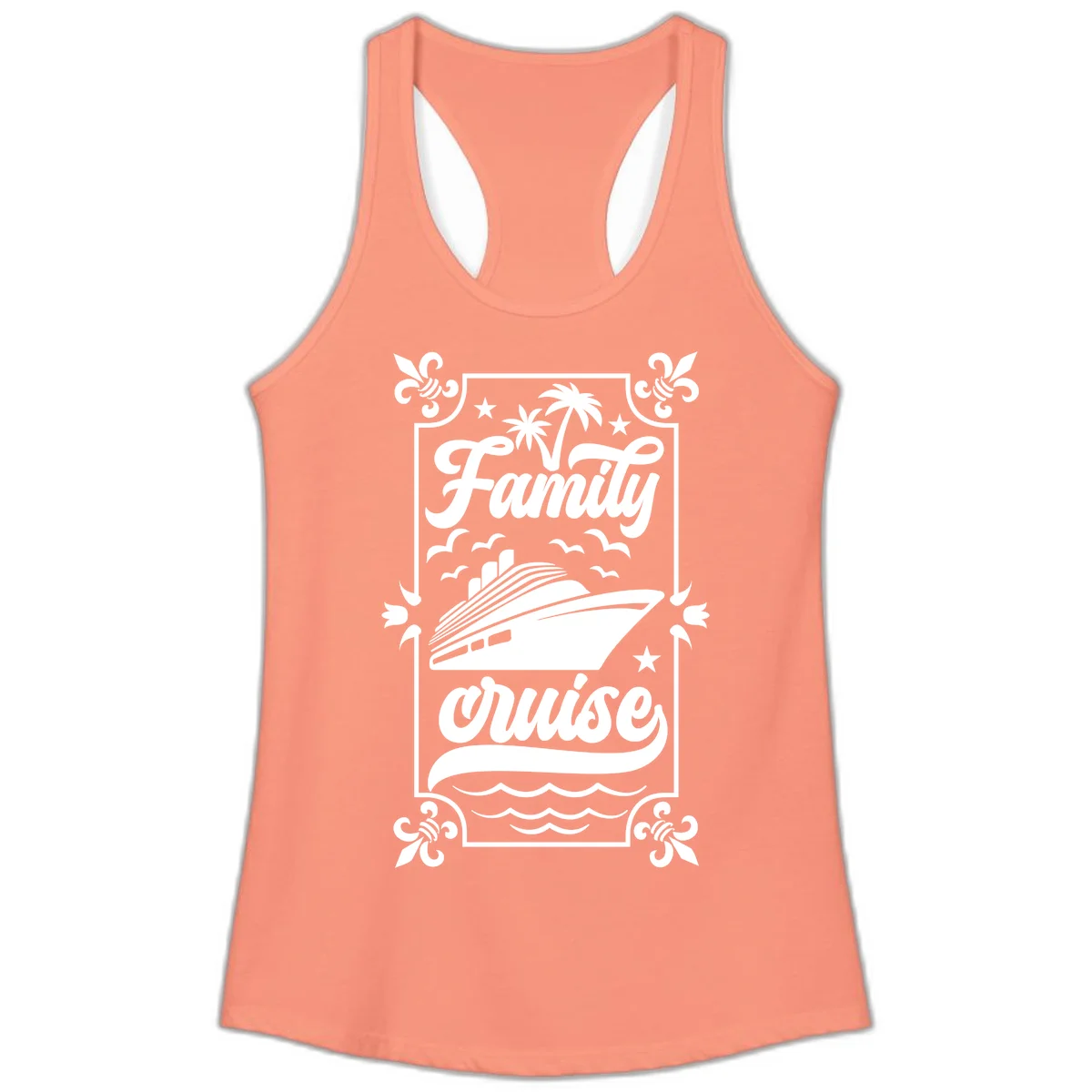 Family Cruise Getaway Ladies Racerback Tank in Solid Light Orange