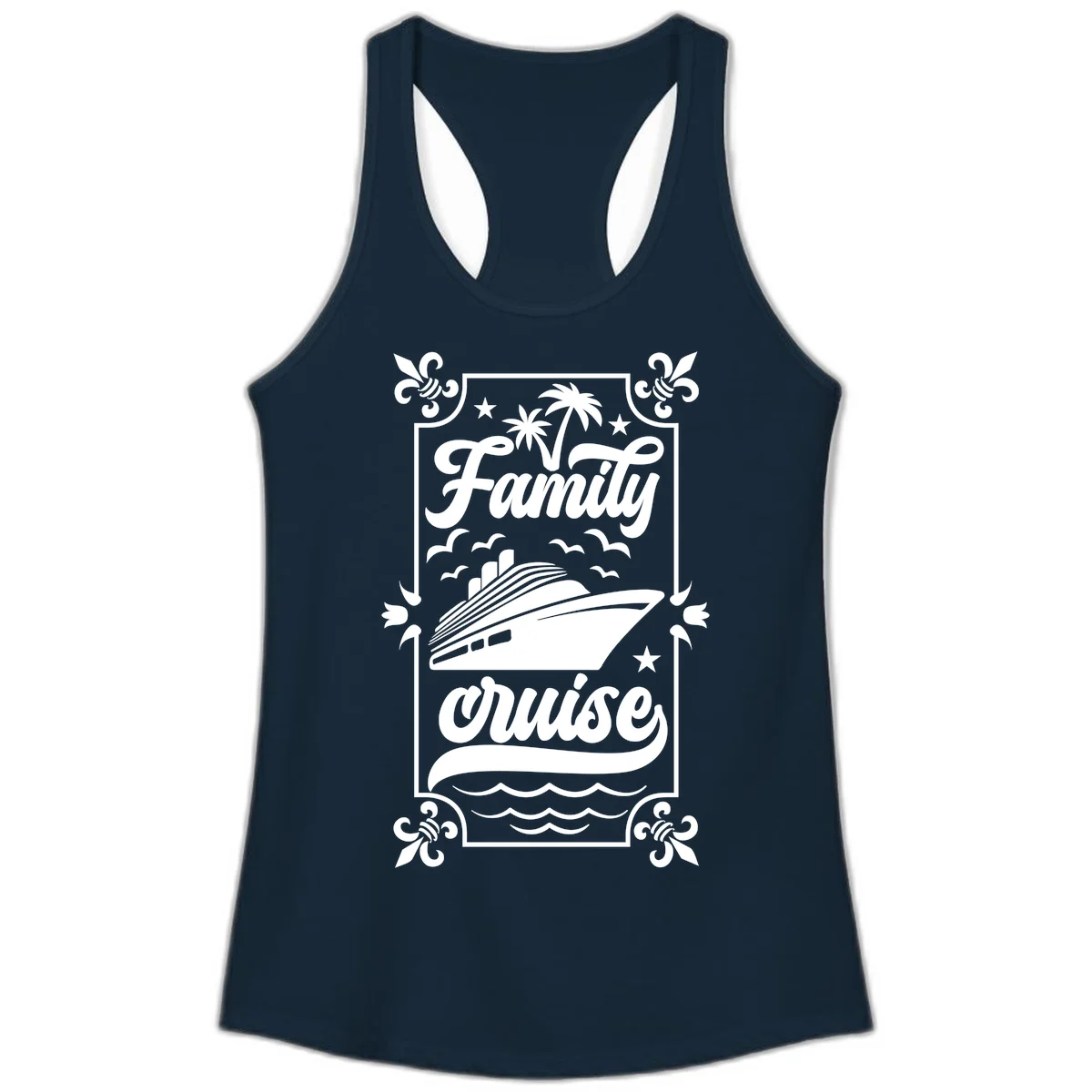 Family Cruise Getaway Ladies Racerback Tank in Solid Midnight Navy