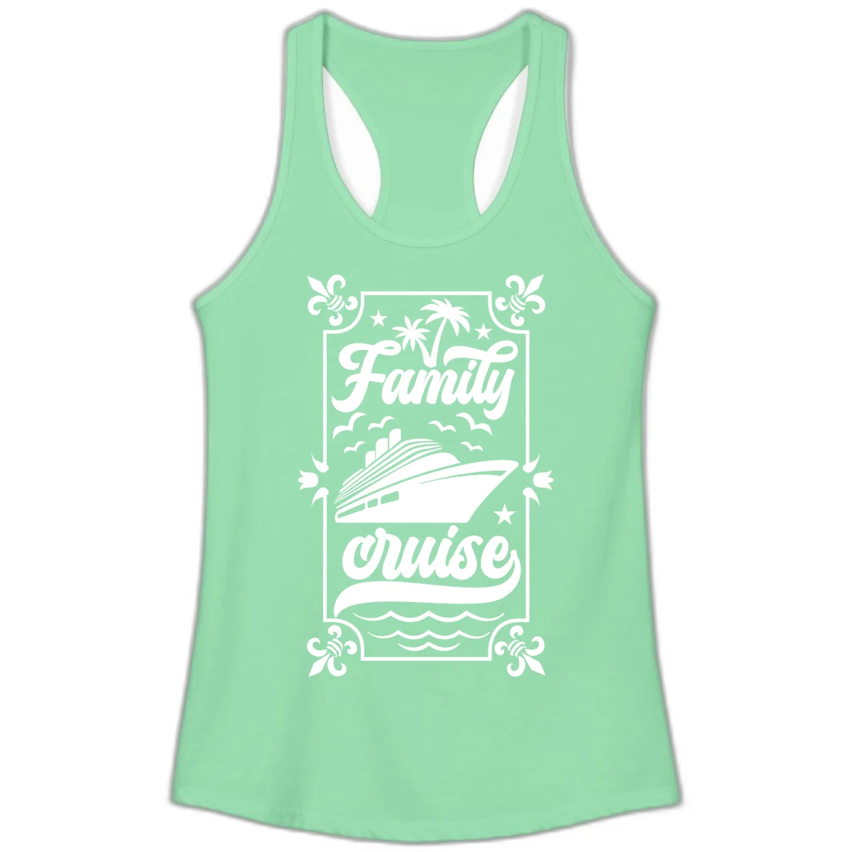 Family Cruise Getaway Ladies Racerback Tank in Solid Mint