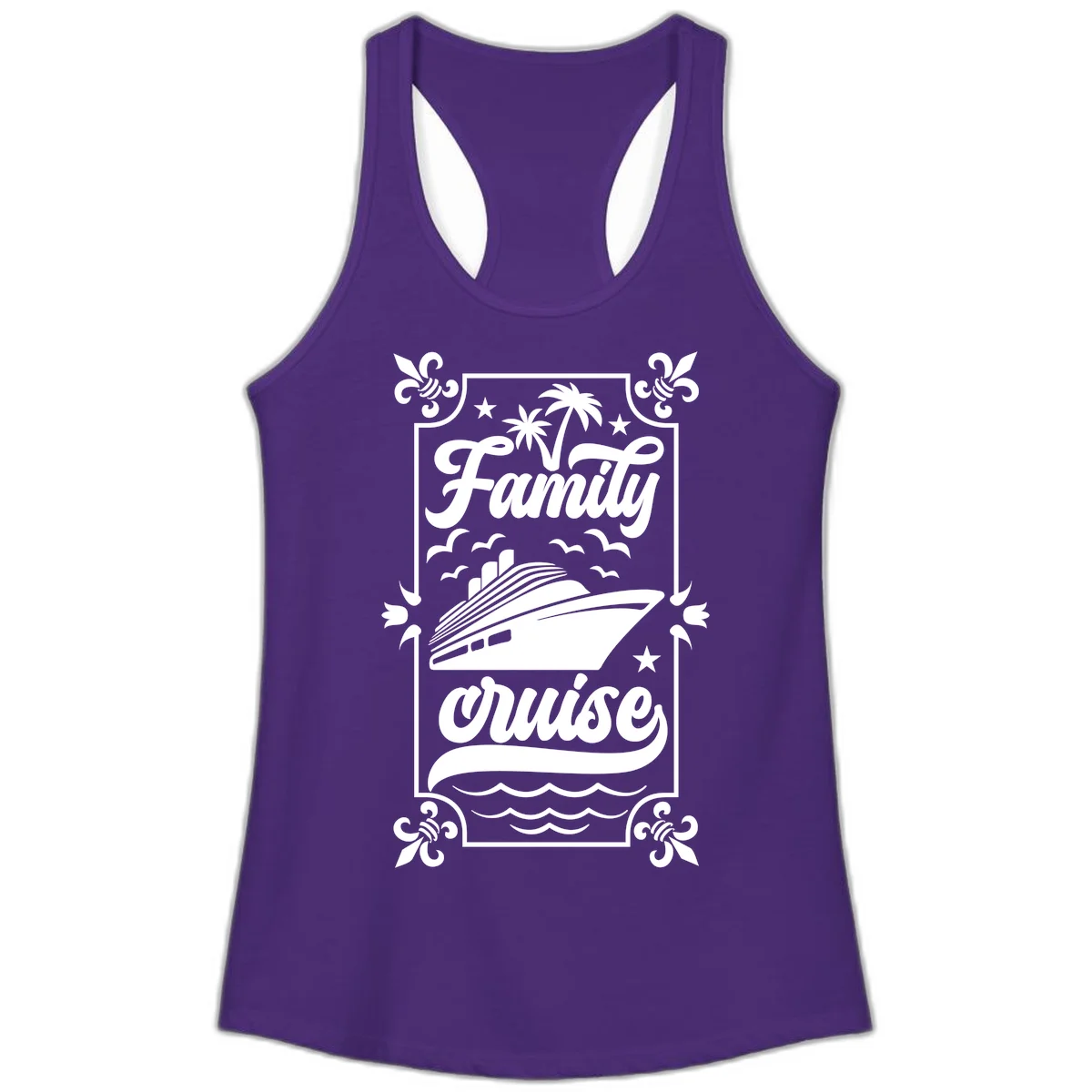 Family Cruise Getaway Ladies Racerback Tank in Solid Purple Rush