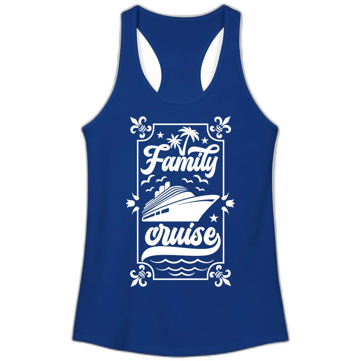 Family Cruise Getaway Ladies Racerback Tank in Solid Royal