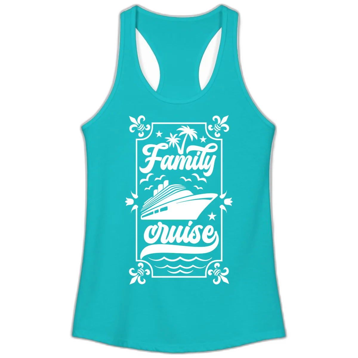 Family Cruise Getaway Ladies Racerback Tank in Tahiti Blue