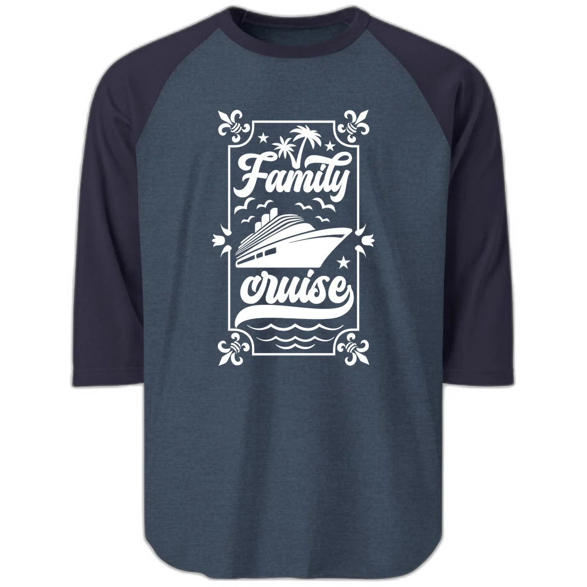 Family Cruise Getaway Baseball Raglan Tee in Heather Denim Navy