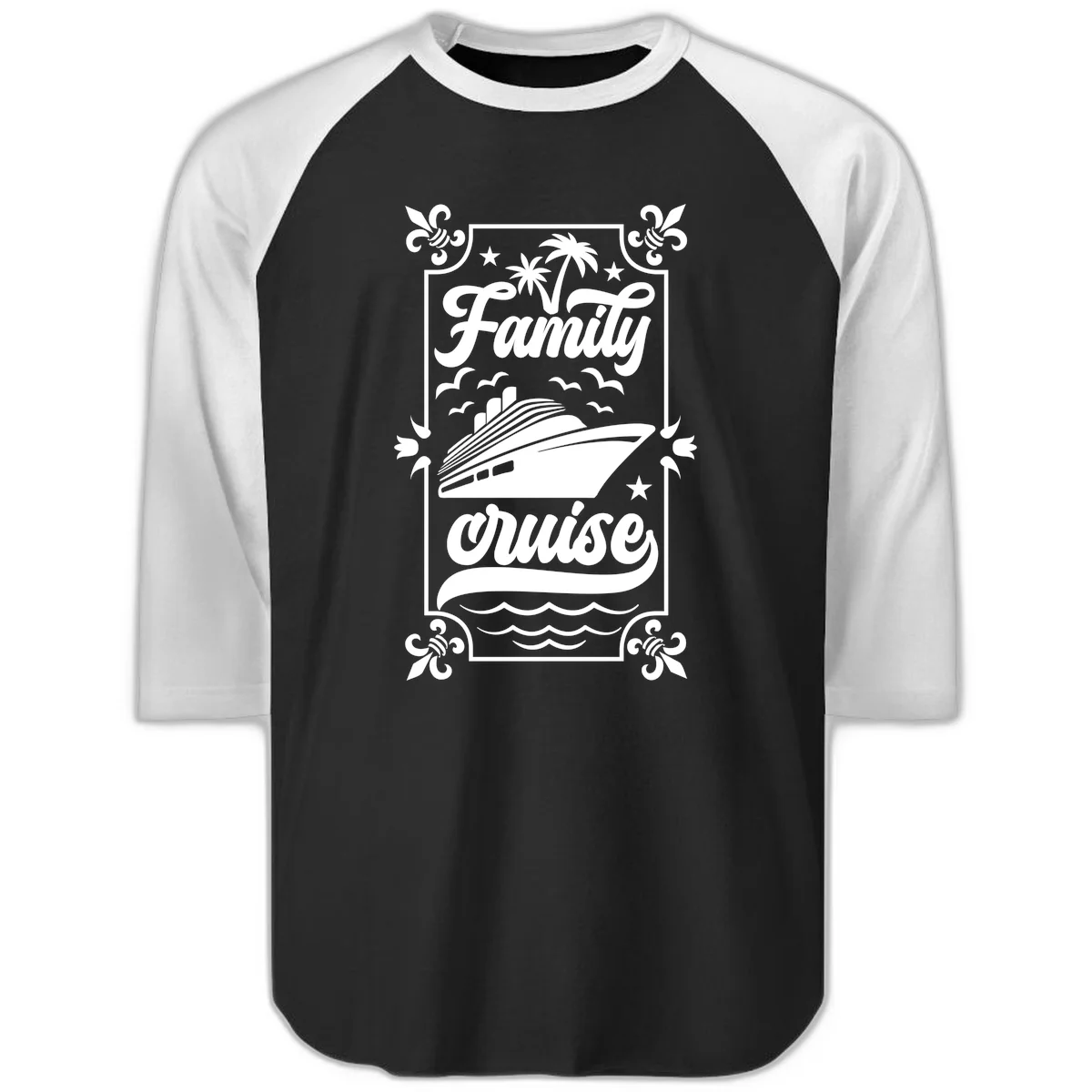 Family Cruise Getaway Baseball Raglan Tee in Black White