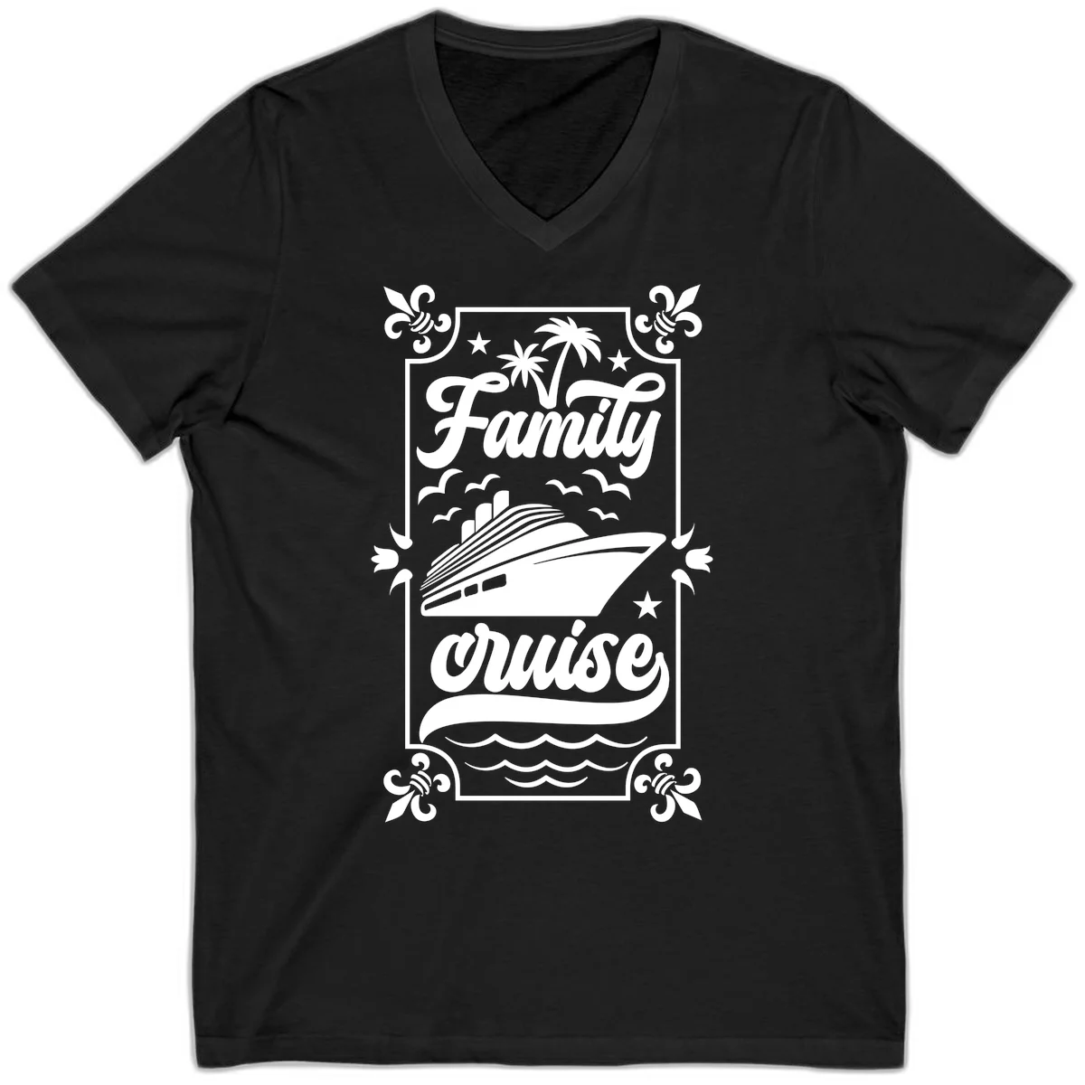 Family Cruise Getaway Vintage V-Neck Tee in Black