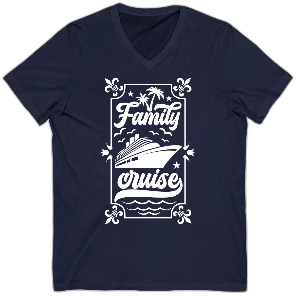 Family Cruise Getaway Vintage V-Neck Tee in Navy