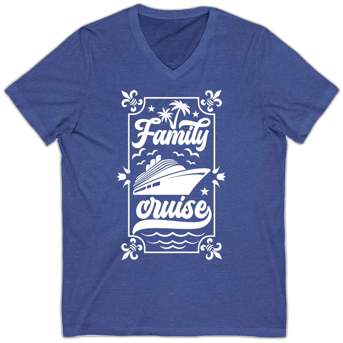 Family Cruise Getaway Vintage V-Neck Tee in Heather True Royal