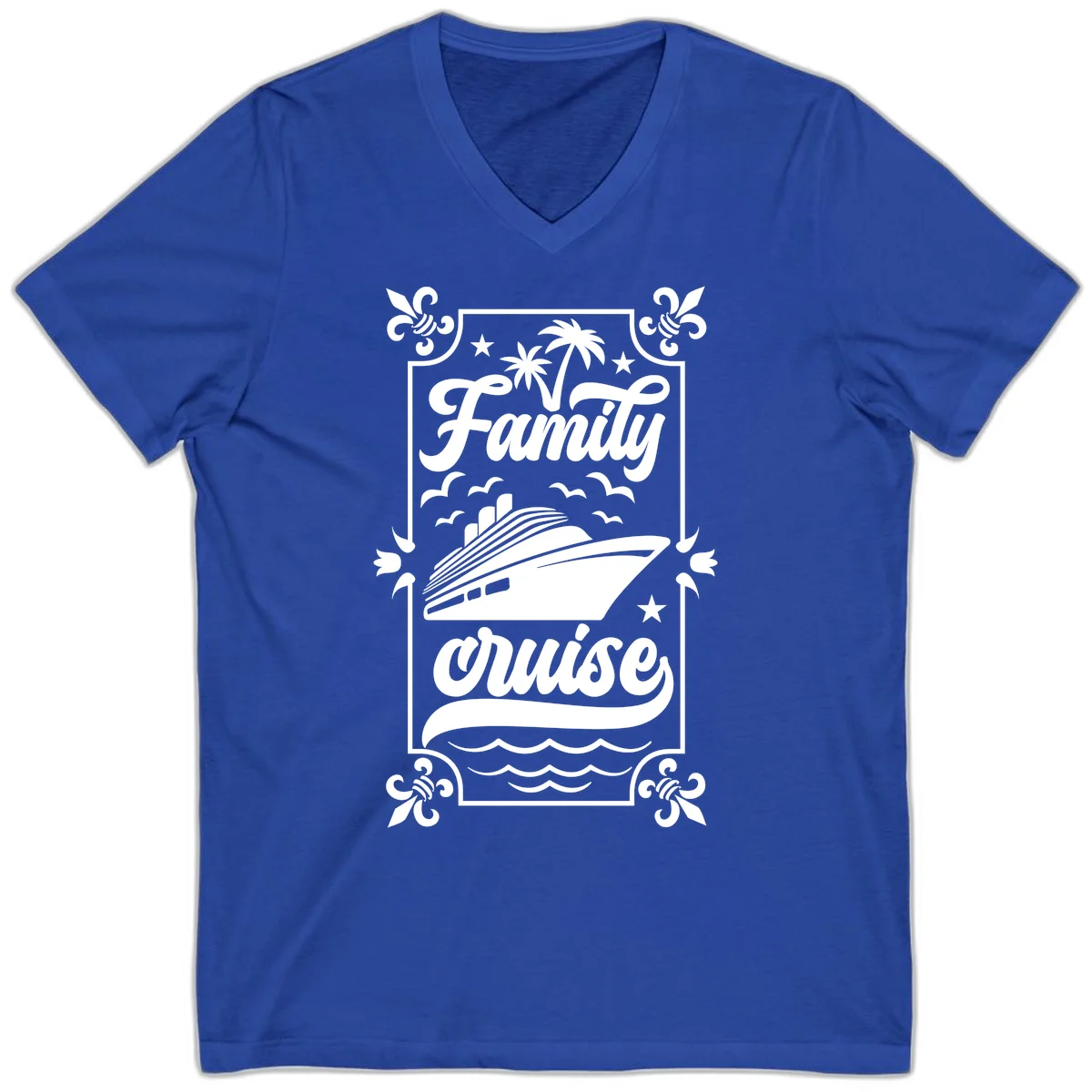 Family Cruise Getaway Vintage V-Neck Tee in True Royal
