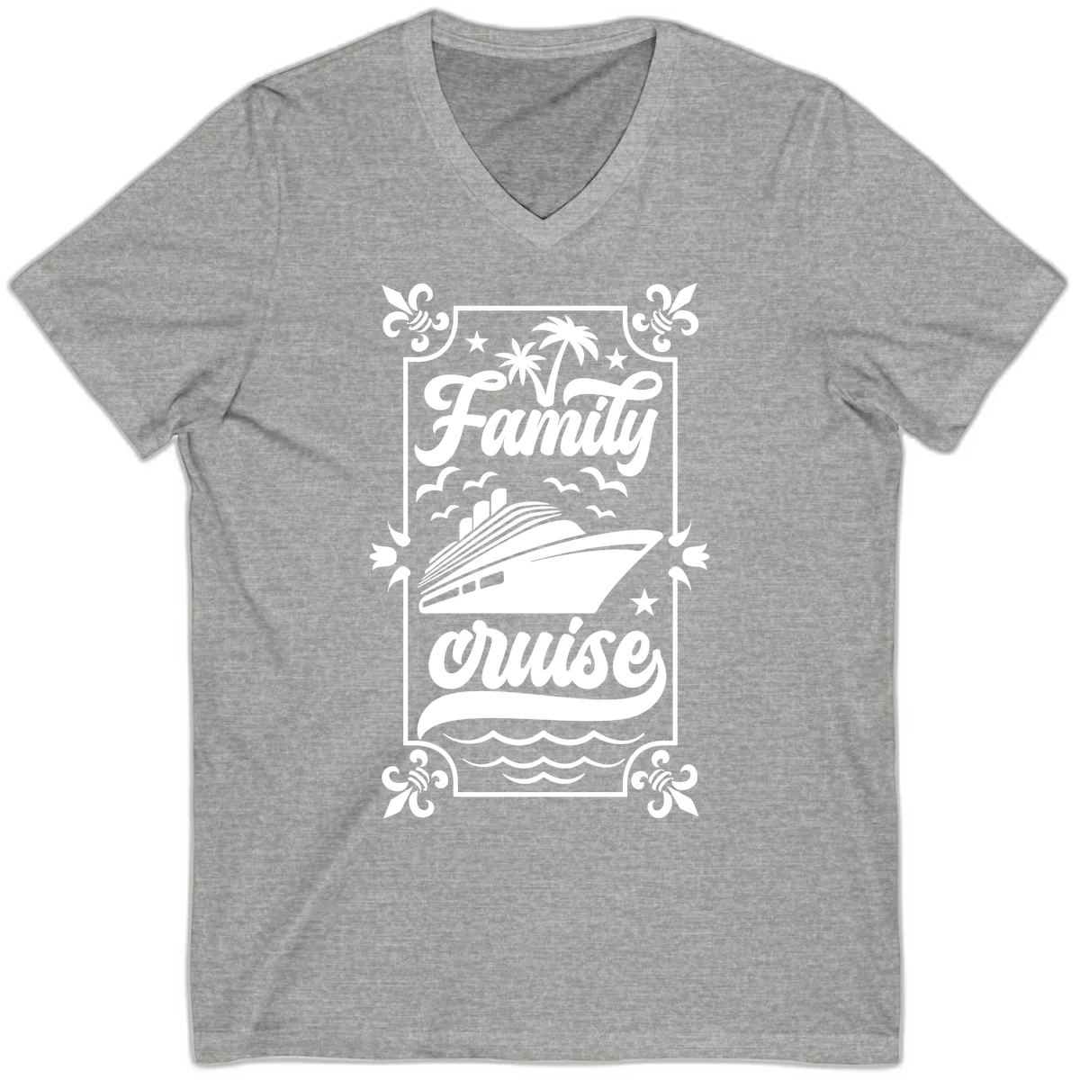 Family Cruise Getaway Vintage V-Neck Tee in Athletic Heather